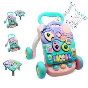 Uonibaby by StarAndDaisy 2-in-1 Baby Multiactivity Push Walker with Piano for Infants & Toddler, Touch Senser, Educational Elements and Stable & Safe Design -Green Pink