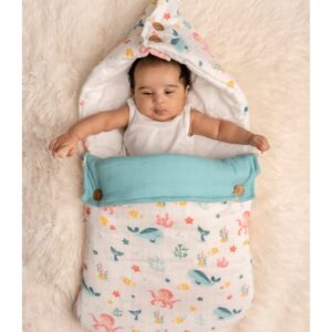 haus & kinder Haus And Kinder 3 In 1 Baby Sleeping Bag And Carry Nest | Cotton Bedding Set For Infants And New Born Baby | Portable And Travel Friendly | 0-6 Months (Vitamin Sea Breathable,Multicolor)
