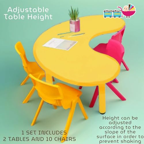 eHomeKart Kids Half-Moon Table Set of 2 with 10 Chairs – Front Round Shape, Perfect for Home Use (53 x 20 x 20 inches) for Kids with Set of 10 Chairs- Perfect Fort Home - Image 7