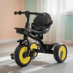 Baybee Trilo Baby Tricycle for Kids | Plug & Play Kids Cycle with Safety Belt & Front and Back Storage | Kid Cycle Trikes with Eva Wheels | Baby Cycles for Kid 2 to 5 Years Boys Girls (Black)