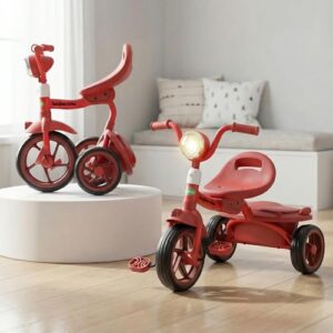 Baybee Flyer Foldable Baby Tricycle for Kids | Kid Cycle with LED Light, Music & Storage Baskets | Baby Tricycle with Adjustable Seat & Handle | Cycle for Kids 2 to 5 Years Boys Girls (Red)