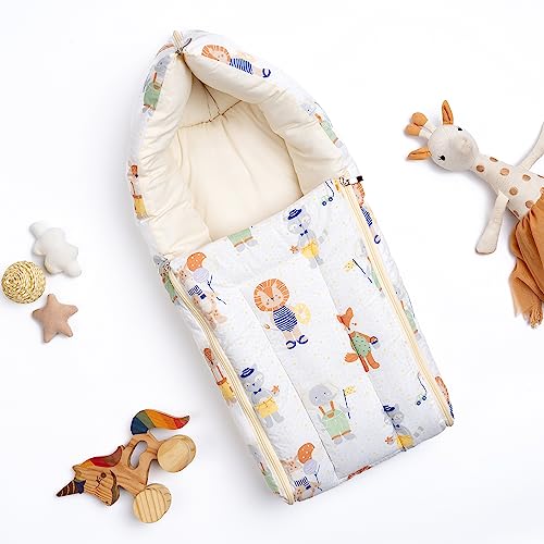 haus & kinder 3 in 1 Baby Sleeping Bag & Carry Nest | Cotton Bedding Set for Infants & New Born Baby | Portable/Travel & Skin Friendly | 0-6 Months (Jungle Party) - Image 2