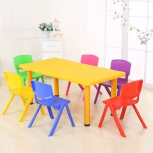 eHomeKart Plastic Playgro Table For Kids- Playgro Rectangle Table For Kids With Set Of 4 Chairs- Perfect Fort Home- (Color May Vary)