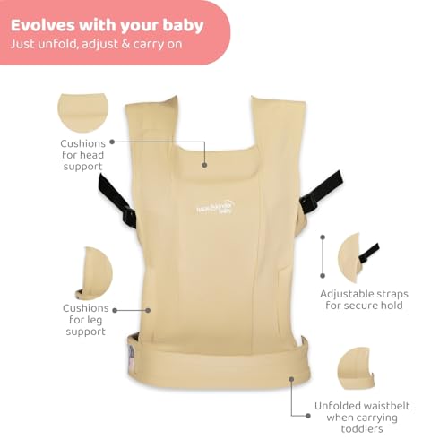 haus & kinder Enlace Baby Carrier Soft,Breathable & Lightweight Infant Carrier For Newborns & Toddlers Hands-Free,Adjustable Straps,(Age 0-18M,Weight 3.2-11.3 kg) Machine Washable,Easy to Wear (Beige) - Image 7