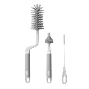 LILBEE 3-in-1 Silicone Baby Bottle Brush Set | 360° Rotating Bottle & Straw Cleaner | Soft Bristles, Anti-Slip Handle | BPA-Free, Multipurpose Baby Cleaning Kit (Grey)