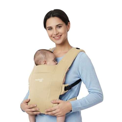 haus & kinder Enlace Baby Carrier Soft,Breathable & Lightweight Infant Carrier For Newborns & Toddlers Hands-Free,Adjustable Straps,(Age 0-18M,Weight 3.2-11.3 kg) Machine Washable,Easy to Wear (Beige)