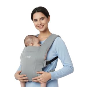 haus & kinder Enlace Baby Carrier Soft & Ergonomic Infant Carrier With Adjustable Straps,Hands-Free Design For Newborns (Age 0-18M,Weight 3.2-11.3 kg) Breathable,Lightweight,Machine Washable (Grey)