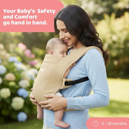 haus & kinder Enlace Baby Carrier Soft,Breathable & Lightweight Infant Carrier For Newborns & Toddlers Hands-Free,Adjustable Straps,(Age 0-18M,Weight 3.2-11.3 kg) Machine Washable,Easy to Wear (Beige) - Image 3