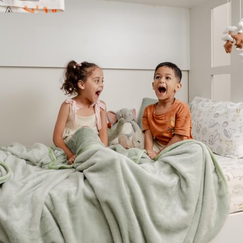 haus & kinder Fur Blanket & Single Blanket for Kids up to 12 Years - 450 GSM Super Soft Blanket for New Born Baby, Warm Blankets for Winter, Baby Warm Blanket Plush, 150x230 CM, Sage Green, 1 Pc