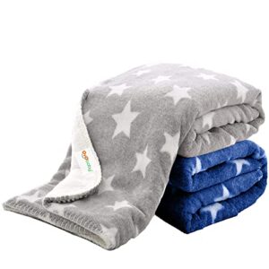 OYO BABY Baby Square Blankets Combo | for New Born Babies Baby Boys, Baby Girls, Babies for 0-6 Months, Fleece, Skin Friendly, 2 Blankets (Star Grey + Star Dark Blue)