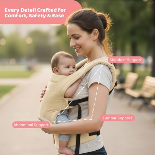 haus & kinder Enlace Baby Carrier Soft,Breathable & Lightweight Infant Carrier For Newborns & Toddlers Hands-Free,Adjustable Straps,(Age 0-18M,Weight 3.2-11.3 kg) Machine Washable,Easy to Wear (Beige) - Image 5