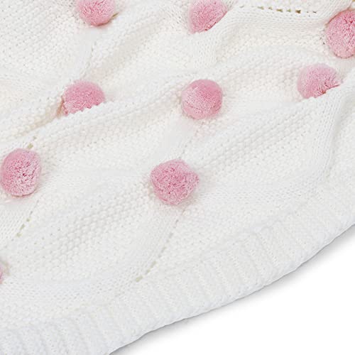 haus & kinder Cotton Knitted Blanket For New Born Baby Baby All Season Ac Blankets Quilt Wrapper For New Born Boy & Girl Size 80 Cm X 100 Cm, 0 To 2 Years Bubblegum Pink Pom Pom| TC - 150 - Image 4