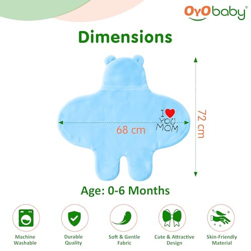 OYO BABY Newborn Baby Hooded Swaddle Blanket Combo β 2 Pcs Embroidered Wearable Wrappers/Sleeping Bags (0-6 Months, 72x68 cm) - Blue +Dark Blue, I Love Mom - Image 5