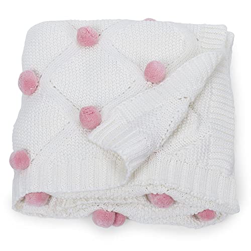 haus & kinder Cotton Knitted Blanket For New Born Baby Baby All Season Ac Blankets Quilt Wrapper For New Born Boy & Girl Size 80 Cm X 100 Cm, 0 To 2 Years Bubblegum Pink Pom Pom| TC - 150 - Image 2