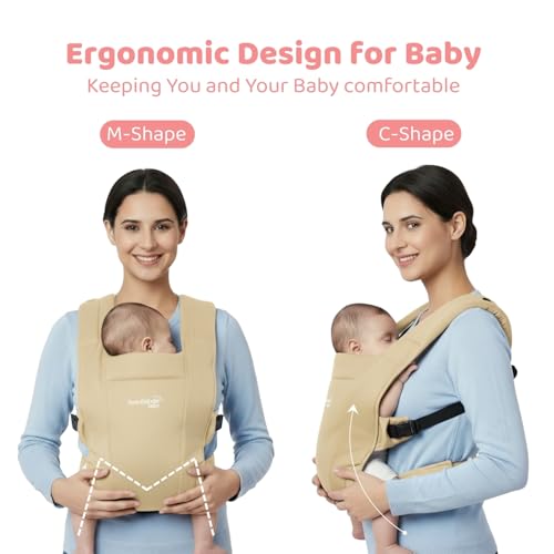 haus & kinder Enlace Baby Carrier Soft,Breathable & Lightweight Infant Carrier For Newborns & Toddlers Hands-Free,Adjustable Straps,(Age 0-18M,Weight 3.2-11.3 kg) Machine Washable,Easy to Wear (Beige) - Image 4