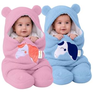 OYO BABY Newborn Baby Blanket Combo Pack – 2 Pcs Super Soft Micro Fleece Wrapper/Sleeping Bag (0-06 Months, 72x68 cm, Pink & Blue, Skin-Friendly, Boys & Girls)