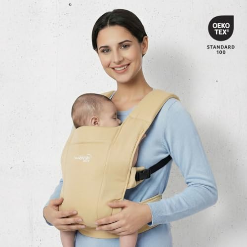 haus & kinder Enlace Baby Carrier Soft,Breathable & Lightweight Infant Carrier For Newborns & Toddlers Hands-Free,Adjustable Straps,(Age 0-18M,Weight 3.2-11.3 kg) Machine Washable,Easy to Wear (Beige) - Image 2