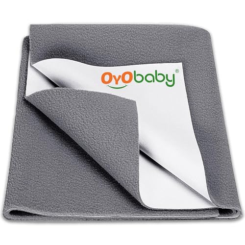 OYO BABY Waterproof Quick Dry Sheet for Baby| Bed Pad Anti-Piling Fleece Extra Absorbent Washable Matress Protector| Baby Bed Protector Sheet for Toddler Children, Large Size, 140x100cm, Grey