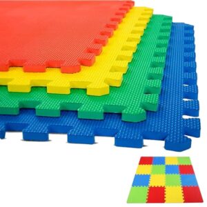 Babypro Multicolour Kid's Play Mat for Floor Cushioning (Set of 16, 12mm) Interlocking Tiles, Soft, Durable, Eco-Friendly, Anti-Slip, Waterproof, Perfect for Playtime, Exercise, Yoga & Baby Protection on Hard Floors