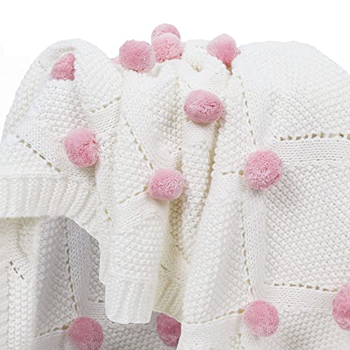 haus & kinder Cotton Knitted Blanket For New Born Baby Baby All Season Ac Blankets Quilt Wrapper For New Born Boy & Girl Size 80 Cm X 100 Cm, 0 To 2 Years Bubblegum Pink Pom Pom| TC - 150 - Image 5