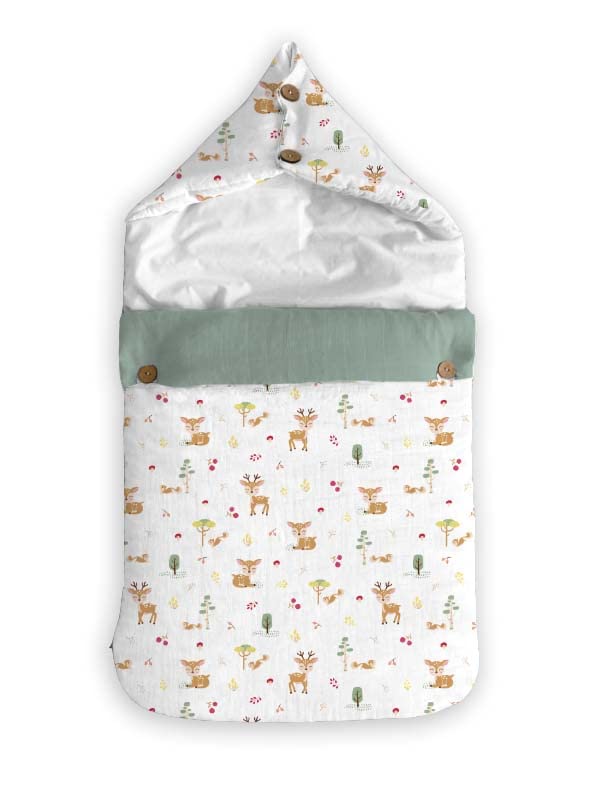 haus & kinder 3 in 1 Baby Sleeping Bag & Carry Nest | Cotton Bedding Set for Infants & New Born Baby | Portable/Travel & Skin Friendly | 0-6 Months (Whimiscal Woodland)