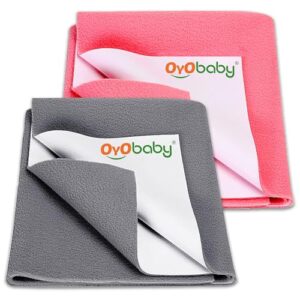 OYO BABY Extra Absorbent Waterproof Baby Dry Sheet | Quick Dry Sheet for New Born Baby Bed Protector, Soft & Breathable Rubber Sheet for Bed (Grey + Salmon Rose, Small Combo 2)