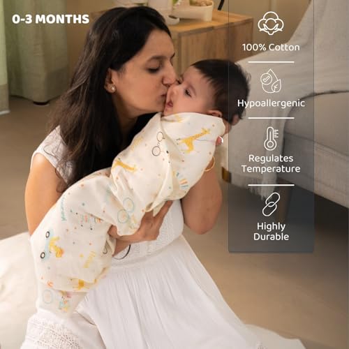 haus & kinder Newborn Baby Shower Gift Set (Pack of 10) | 100% Cotton New Born Baby Essentials Kit with Swaddle, Muslin Blanket, Carrier Nest | Jungle Edition - Image 4