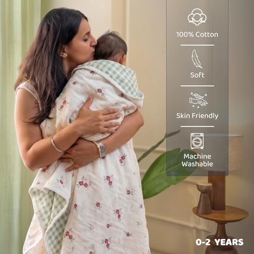 haus & kinder Newborn Baby Shower Gift Set (Pack of 10) | 100% Cotton New Born Baby Essentials Kit with Swaddle, Muslin Blanket, Carrier Nest | Scarlet Edition - Image 6