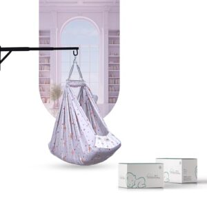 Cotton Cradle for Baby Swing for Newborns, Foldable Window Hanger with Sliding Lock, Hanger Spring, Mosquito Net & Mattress with Insert Pocket, Jhoola, Thottil, Joli, Jokali, Onjal (Ash Grey)