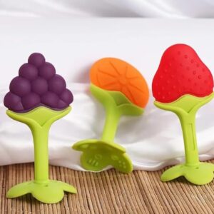 Silicone Baby Teether Set | BPA-Free Nipple & Fruit Shape Teething Toys for Infants 0-12 Months | Soft, Safe, Organic, Chewable Food Grade Gum Soother & Teething Pain Relief Toy (Pack of 3)