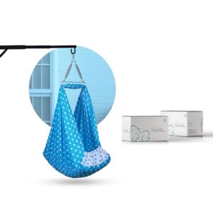 Cotton Cradle for Baby Swing for Newborns, Foldable Window Hanger with Sliding Lock, Hanger Spring, Mosquito Net & Mattress with Insert Pocket, Jhoola, Thottil, Joli, Jokali, Onjal (Blue)
