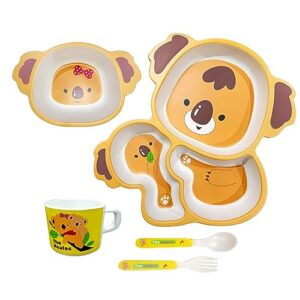 Deepashri™ Kola Shape Bamboo Fiber Cutlery Baby Feeding Plate Dinner Set Children Tableware- 5 Pieces Set for Kids