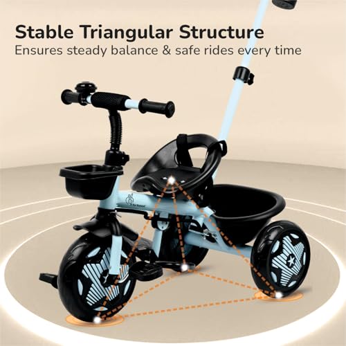 R for Rabbit Tiny Toes R20 Ace Tricycle for Kids with Parental Control, Premium EVA Wheels, Seat Belt & Bell and Storage Basket | Baby Trike Cycle for 2 to 5 Year, Upto 25 Kg Boy/Girl (Sky Blue) - Image 4