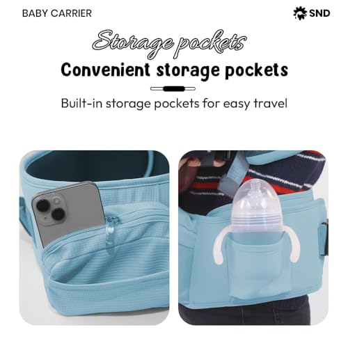 StarAndDaisy 4-in-1 Baby Carrier for 0 to 3 Year Baby/Kangaroo Bag with Comfortable Soft Hip Seat/Baby Carrier - 4 Carrying Positions, 2 Storage Pockets (Light Blue) - Image 8