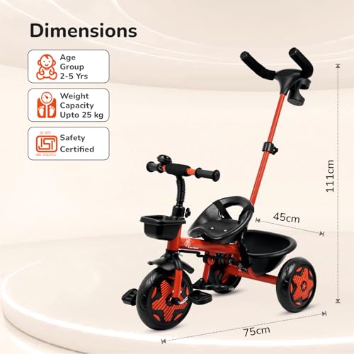 R for Rabbit Tiny Toes R20 Ace Tricycle for Kids with Parental Control, Premium EVA Wheels, Seat Belt & Bell and Storage Basket | Baby Trike Cycle for 2 to 5 Year, Upto 25 Kg Boy/Girl (Cherry Red) - Image 8