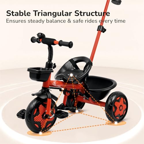 R for Rabbit Tiny Toes R20 Ace Tricycle for Kids with Parental Control, Premium EVA Wheels, Seat Belt & Bell and Storage Basket | Baby Trike Cycle for 2 to 5 Year, Upto 25 Kg Boy/Girl (Cherry Red) - Image 4