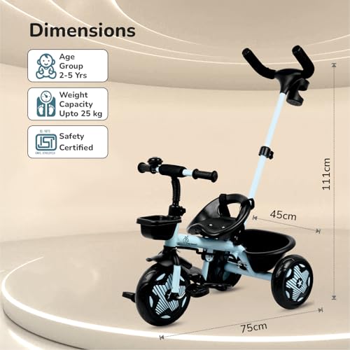 R for Rabbit Tiny Toes R20 Ace Tricycle for Kids with Parental Control, Premium EVA Wheels, Seat Belt & Bell and Storage Basket | Baby Trike Cycle for 2 to 5 Year, Upto 25 Kg Boy/Girl (Sky Blue) - Image 8