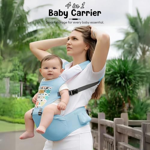 StarAndDaisy 4-in-1 Baby Carrier for 0 to 3 Year Baby/Kangaroo Bag with Comfortable Soft Hip Seat/Baby Carrier - 4 Carrying Positions, 2 Storage Pockets (Light Blue) - Image 3