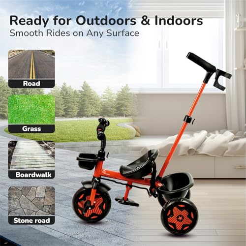 R for Rabbit Tiny Toes R20 Ace Tricycle for Kids with Parental Control, Premium EVA Wheels, Seat Belt & Bell and Storage Basket | Baby Trike Cycle for 2 to 5 Year, Upto 25 Kg Boy/Girl (Cherry Red) - Image 7