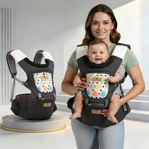 StarAndDaisy 4-in-1 Baby Carrier for 0 to 3 Year Baby/Kangaroo Bag with Comfortable Soft Hip Seat/Baby Carrier - 4 Carrying Positions, 2 Storage Pockets (Black)