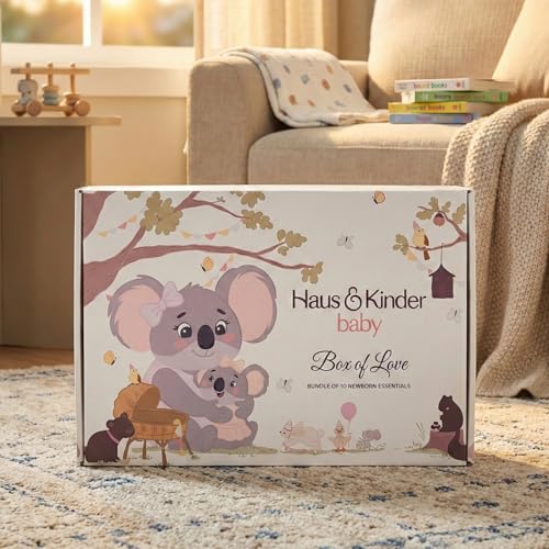 haus & kinder Newborn Baby Shower Gift Set (Pack of 10) | 100% Cotton New Born Baby Essentials Kit with Swaddle, Muslin Blanket, Carrier Nest | Scarlet Edition - Image 8