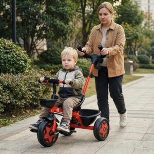 R for Rabbit Tiny Toes R20 Ace Tricycle for Kids with Parental Control, Premium EVA Wheels, Seat Belt & Bell and Storage Basket | Baby Trike Cycle for 2 to 5 Year, Upto 25 Kg Boy/Girl (Cherry Red)