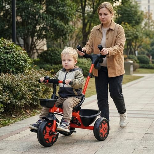 R for Rabbit Tiny Toes R20 Ace Tricycle for Kids with Parental Control, Premium EVA Wheels, Seat Belt & Bell and Storage Basket | Baby Trike Cycle for 2 to 5 Year, Upto 25 Kg Boy/Girl (Cherry Red)