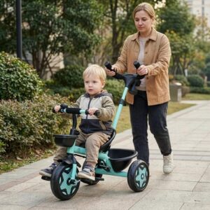 R for Rabbit Tiny Toes R20 Ace Tricycle for Kids with Parental Control, Premium EVA Wheels, Seat Belt & Bell and Storage Basket | Baby Trike Cycle for 2 to 5 Year, Upto 25 Kg Boy/Girl (Aqua Blue)