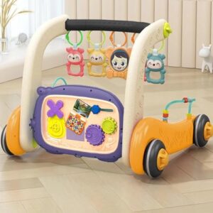 StarAndDaisy 3 in 1 Baby Push Walker with Play Gym for 0-3 Years Boys & Girls Kids/Infant, Multi Functionalwalker, Play Charms & Musical Piano, Adjustable Handle Bar with Play mat -Yellow