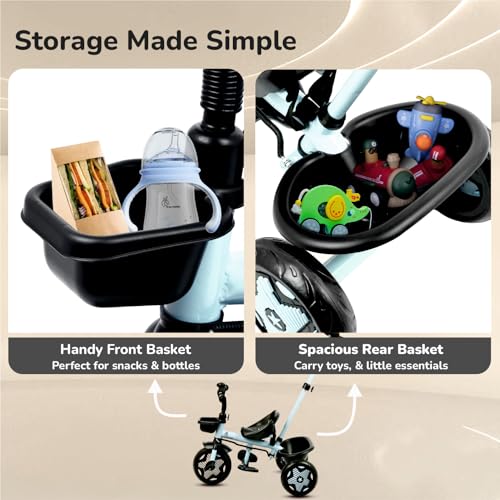 R for Rabbit Tiny Toes R20 Ace Tricycle for Kids with Parental Control, Premium EVA Wheels, Seat Belt & Bell and Storage Basket | Baby Trike Cycle for 2 to 5 Year, Upto 25 Kg Boy/Girl (Sky Blue) - Image 6