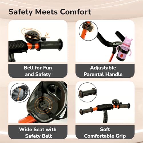 R for Rabbit Tiny Toes R20 Ace Tricycle for Kids with Parental Control, Premium EVA Wheels, Seat Belt & Bell and Storage Basket | Baby Trike Cycle for 2 to 5 Year, Upto 25 Kg Boy/Girl (Cherry Red) - Image 5