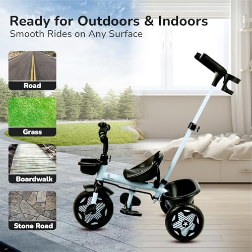 R for Rabbit Tiny Toes R20 Ace Tricycle for Kids with Parental Control, Premium EVA Wheels, Seat Belt & Bell and Storage Basket | Baby Trike Cycle for 2 to 5 Year, Upto 25 Kg Boy/Girl (Sky Blue) - Image 7
