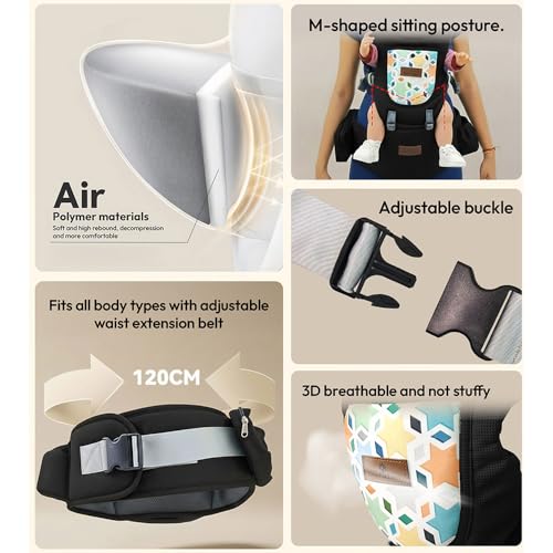 StarAndDaisy 4-in-1 Baby Carrier for 0 to 3 Year Baby/Kangaroo Bag with Comfortable Soft Hip Seat/Baby Carrier - 4 Carrying Positions, 2 Storage Pockets (Black) - Image 4