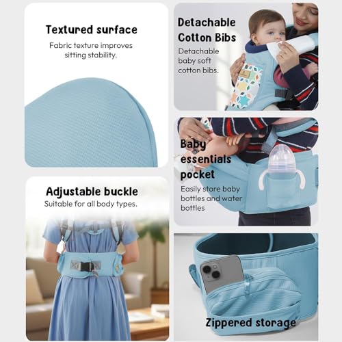 StarAndDaisy 4-in-1 Baby Carrier for 0 to 3 Year Baby/Kangaroo Bag with Comfortable Soft Hip Seat/Baby Carrier - 4 Carrying Positions, 2 Storage Pockets (Light Blue) - Image 9